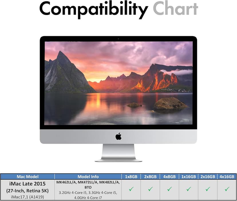 A-Tech 32GB (4x8GB) RAM for Apple iMac Late 2015 27 inch Retina 5K | DDR3L 1866MHz / 1867MHz PC3L-14900 1.35V 204-Pin SODIMM Memory Upgrade Kit