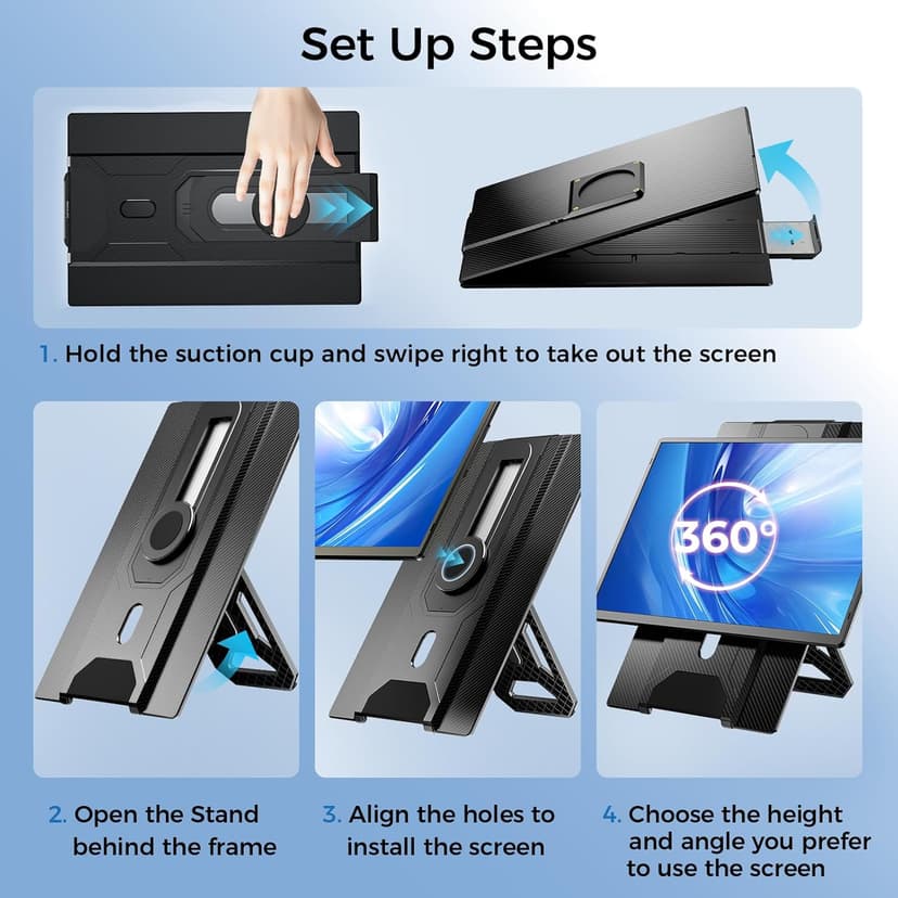 Laptop Screen Extender 16.1", 1200P FHD, Portable Monitor 360° Rotating Detachable Stand, Height Adjustable Laptop Monitor Extender for Laptop 13-17.5", Plug-Play for Mac/OS/Wins/Chrome/Dex
