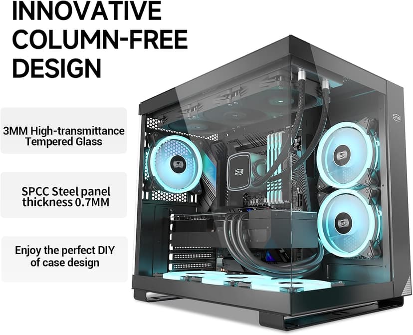 PCCOOLER C3T500 ARGB PC Case Mid Tower Desktop Computer Gaming Superior Case for ATX/M-ATX/ITX with 6 ARGB Case Fans,Column-Free Design,360MM Radiator&400MM GPU Support,Easy Installation (Black)