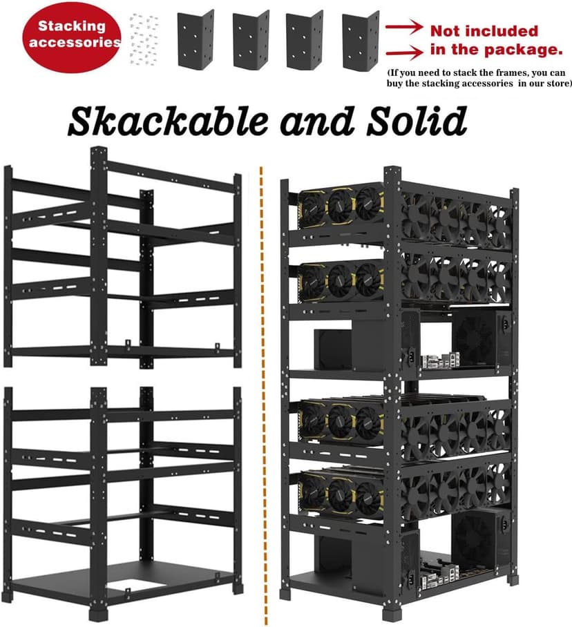 Mining Rig Frame for 12GPU, Steel Open Air Miner Mining Frame Rig Case, Support to Dual Power Supply for Crypto Coin Currency Bitcoin ETH ETC ZEC Mining Tools - Frame Only, Fans & GPU is not Included