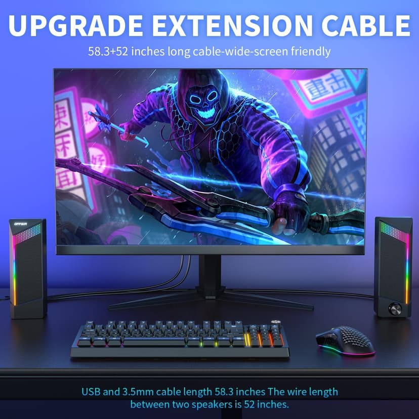 Computer Speakers, 2 in 1 PC Speaker , Gaming Speakers for PC Computer Laptop Desktop Monitor, RGB Speakers with Touch Sensitive Lighting, USB Powered 3.5mm Aux（Package Only Two Speaker, No Soundbar）