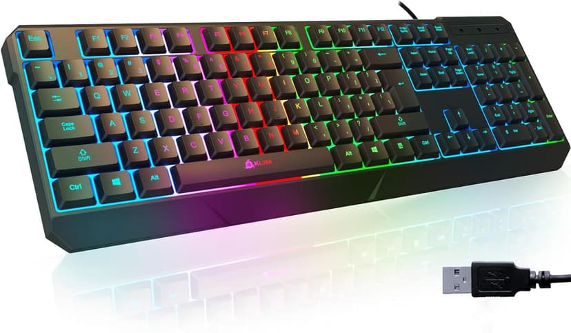 KLIM Chroma Gaming Keyboard Wired USB - New - Durable Ergonomic Waterproof Silent Backlit - Ideal for Gaming and Office - Teclado Gamer - 2 ms Response Time - PC Laptop Mac PS4 PS5 - Black