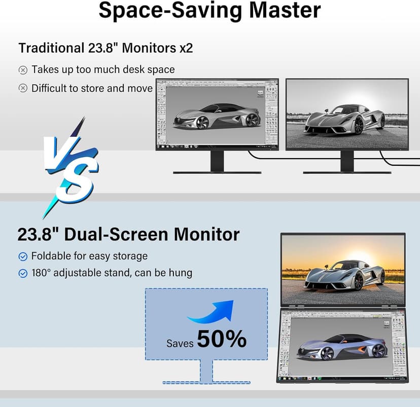 InnoView 23.8" FHD 100Hz 100% sRGB Dual Monitor 315°Adjustable Monitor Extendrer for Windows Mac w/HDMI Type-C Work Gaming Office Triple Monitors