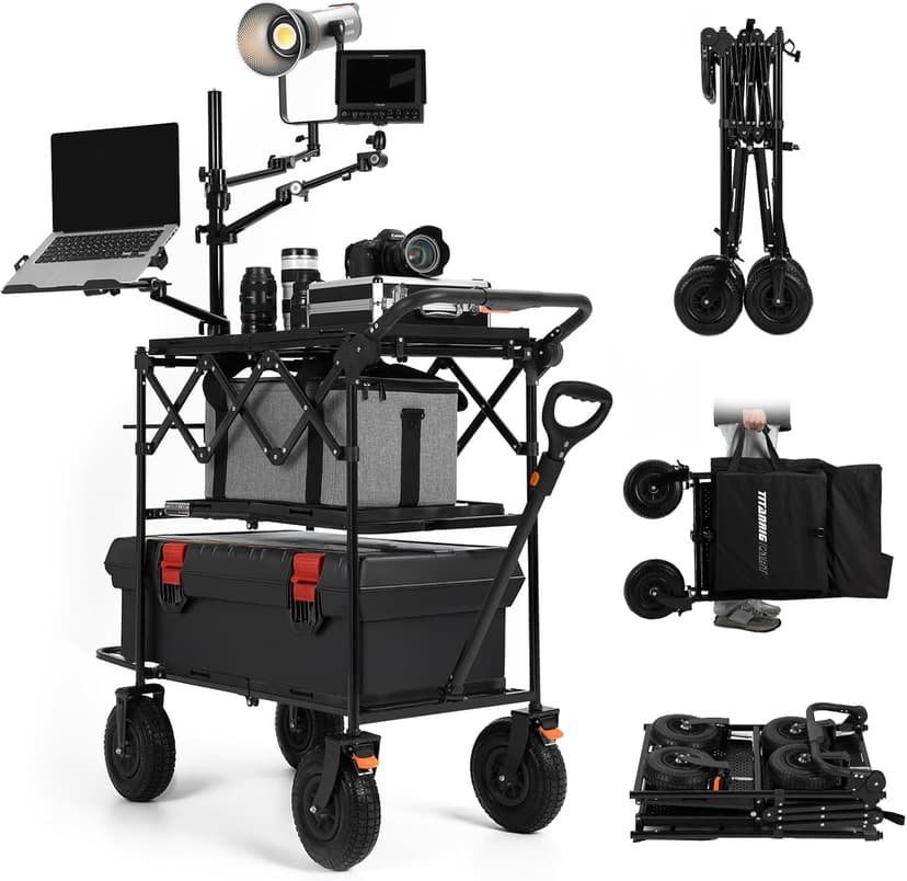 TARION Video Production Camera Cart: Foldable Cart for Photographer Quick Release with 360° Swivel Wheels for Film Studio Stage Lighting Storage Digital Tech Cart Payload up to 440lb Titanrig Cart
