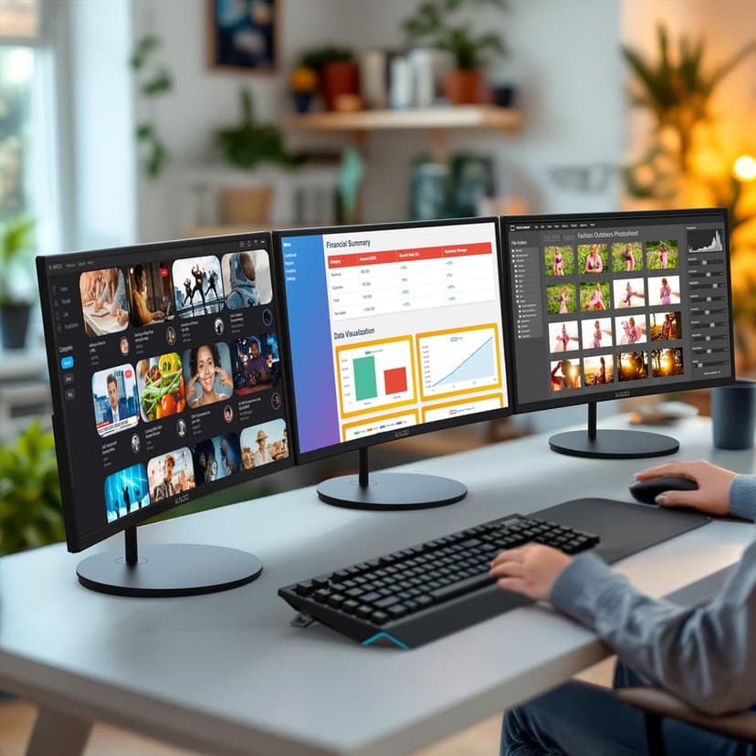 Kado Triple Monitor Setup - 3-Pack 27" Curved 1920x1080 Computer Monitor 1500R 75Hz VESA Mount HDMI Office Gaming Hybrid Built-in Speakers (C27X Trio Series)