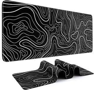 Mouse Pad Gaming Mousepad 31.5 x 11.8in Large Mouse Pad for Keyboard and Mouse with Anti-Slip Rubber Base, Keyboard Pad XL Mouse Mat for Home and Office（Black with White Topographic Line）
