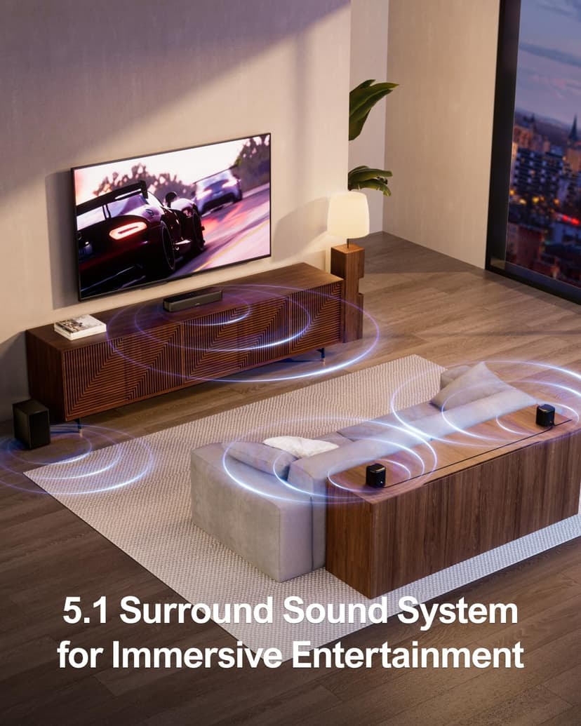 ULTIMEA 5.1ch Sound Bar with Subwoofer, Home Theater Virtual Surround Sound System for TV, Soundbar with App Control, 2 Surround Speakers, Opt/AUX, Peak Power 250W, Aura A30