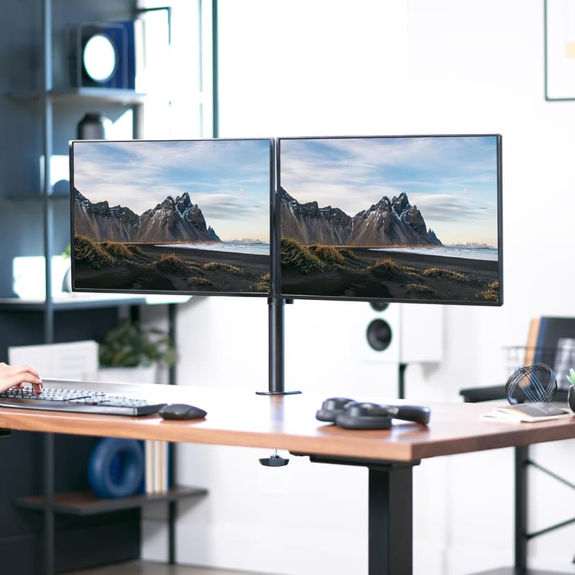VIVO Dual Monitor Desk Mount, Heavy Duty Fully Adjustable Steel Stand, Holds 2 Computer Screens up to 30 inches and Max 22lbs Each, Black, STAND-V002