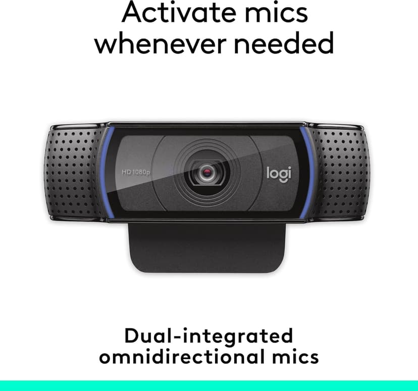 Logitech C920e HD 1080p Mic-Enabled Webcam, certified for Zoom, Microsoft Teams compatible, TAA Compliant