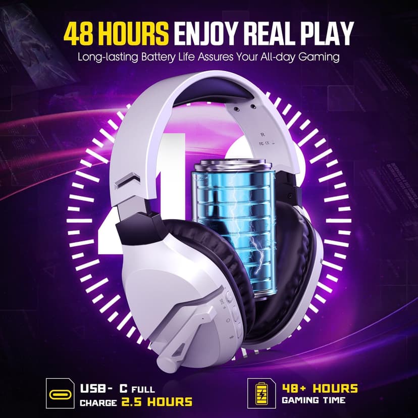 Wireless Gaming Headset with Noise Canceling Microphone for PS5, PC, PS4, 2.4G/Bluetooth Gaming Headphones with USB and Type-c Connector, Wired Mode for Controller Gamecube