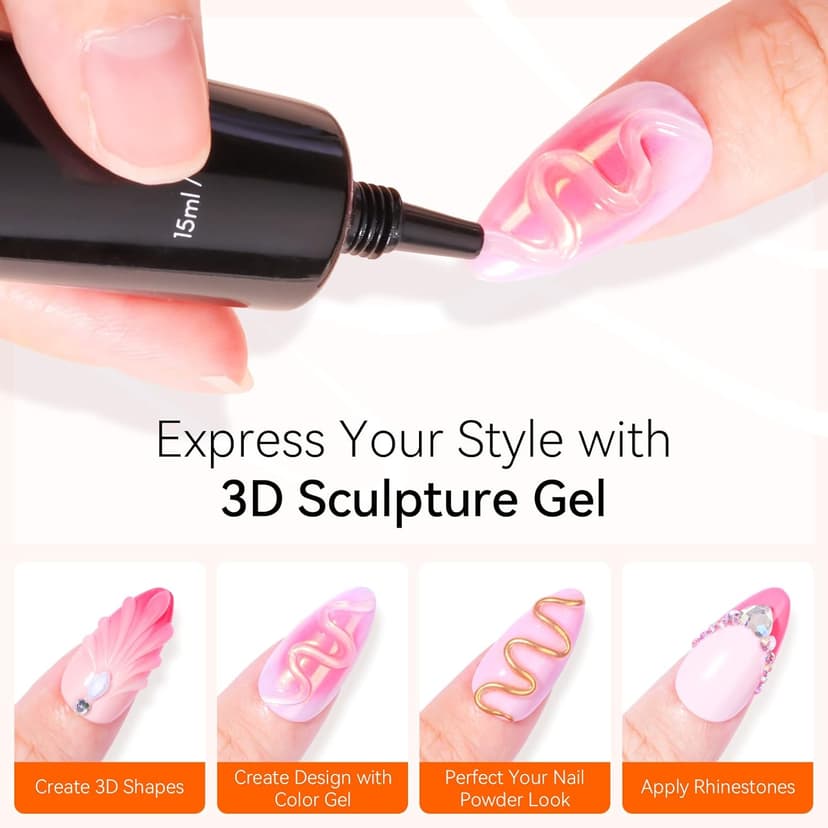 Makartt 3D Nail Art Gel 2 Pcs 15g DIY No Wipe 3D Molding Gel for Nails Decoration, Manicure Sculpture Nails