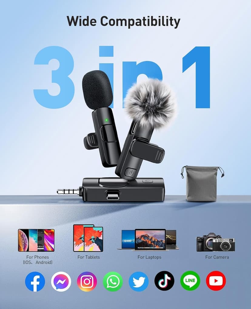 3-in-1 Mini Microphone for iPhone: Wireless Lavalier Microphones for iOS/Android/Camera - Noise Reduction Lapel Mic for​​Live Stream - HiDefSound for Video Mavericks