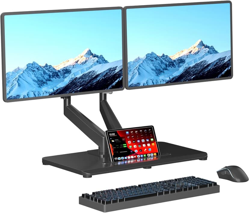 Pholiten Adjustable Dual Monitor Arms with Gas Spring for 17-32 inch Screens,Pneumatic Dual VESA Monitor Mount with Base,Freestanding Full Motion Dual Monitor Desk Stand Holds up to 22 lbs Each. ﻿