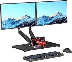 Pholiten Adjustable Dual Monitor Arms with Gas Spring for 17-32 inch Screens,Pneumatic Dual VESA Monitor Mount with Base,Freestanding Full Motion Dual Monitor Desk Stand Holds up to 22 lbs Each. ﻿