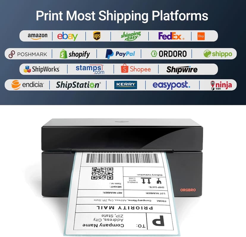 ORGBRO Z1 Shipping Label Printer, 4x6 Thermal Label Printer for Small Business, High Speed Sticker Maker for Commercial Grade Shipping Packages, Used for Amazon, Ebay, Shopify, USPS (USB Only)