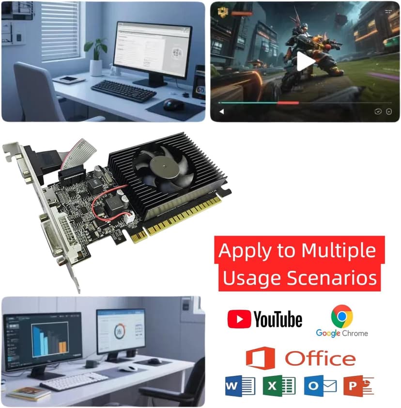 XUANMO NVIDIA GeForce 2.0 GT610 Low Profile PC 2GB Graphics Card 64bit 810MHZ, 2560x1600 PC Video Card, PCI Express 2.0, DVI VGA HDMI Video Gaming Graphics Card