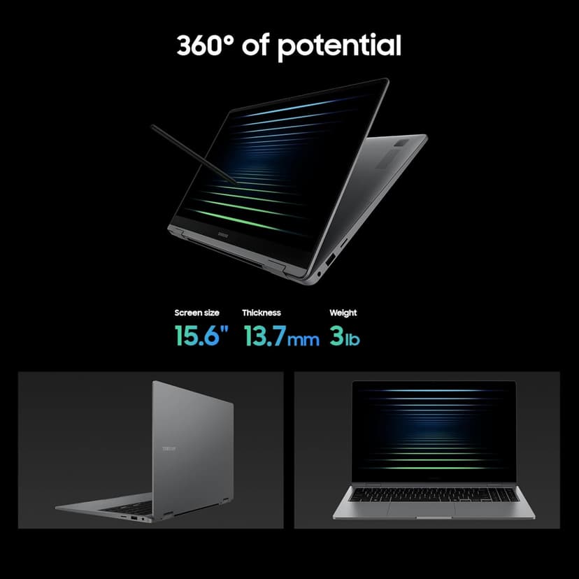 SAMSUNG 15.6" Galaxy Book5 360 Copilot+ PC, AI Business Laptop, Windows 11 Pro, Intel Core Ultra 5 Processor 226V, FHD AMOLED Touchscreen, 16GB/512GB, 2025 Model, NP754QHA-KA1US, Gray