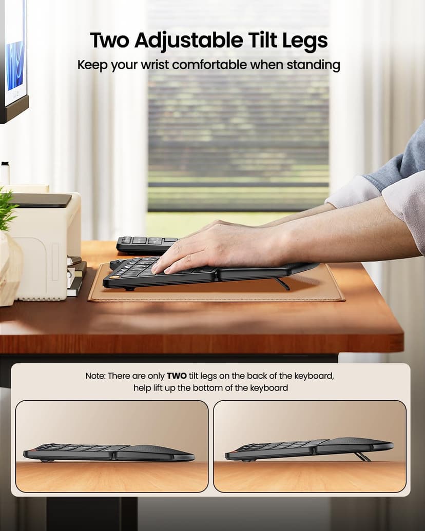 ProtoArc Wireless Ergonomic Keyboard, EK04 2.4GHz Wireless Ergo Keyboard with Separate Numeric Keypad, Split Design, Wrist Rest, Rechargeable, for Windows, Desktop, PC, Laptop