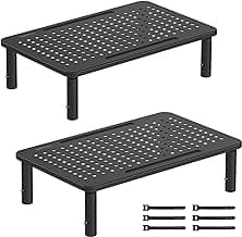 BONTEC 2 Pack 3 Height Adjustable Monitor Stand Riser with Pen Holder, Ergonomic Metal Laptop Stand with Cable Management, Desktop Stand for Computer, Printer, Monitor, Laptop, Black Steel, 14.5 in