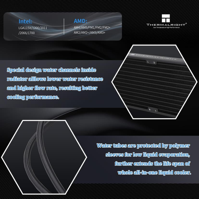 Thermalright Frozen Notte 240 Black ARGB V2 Water Cooling CPU Cooler,240Black CPU Cooler Specifications, Double PWM Fans, S-FDB Bearings, Suitable for AMD/AM4 AM5,Intel LGA 1700/1150/1151/1200/2011