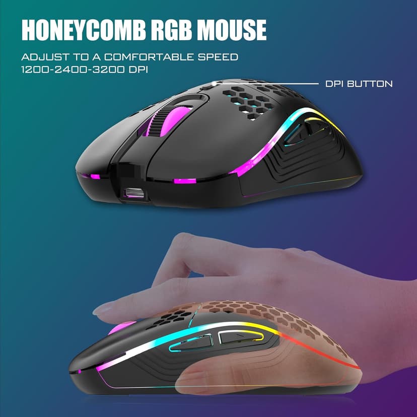 RedThunder K84 Wireless Keyboard and Mouse Combo, Rainbow Backlit Rechargeable Battery, 75% Layout TKL Ultra Compact Gaming Keyboard & Lightweight 3200 DPI Honeycomb Optical Mouse (Black)