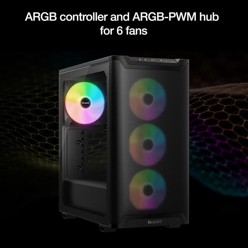 be quiet! Pure Base 501 LX Black Mid-Tower ATX Case | High Airflow | 4 Preinstalled Light Wings LX PWM Fans | ARGB Lighting with Controller and PWM hub | Optimized Air Pressure Case | BGW78