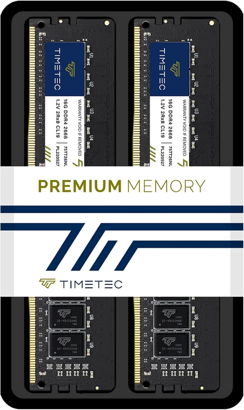 Timetec 32GB KIT(2x16GB) DDR4 2666MHz PC4-21300 Non-ECC Unbuffered 1.2V CL19 2Rx8 Dual Rank 288 Pin UDIMM Desktop Memory RAM Module Upgrade (32GB KIT(2x16GB))