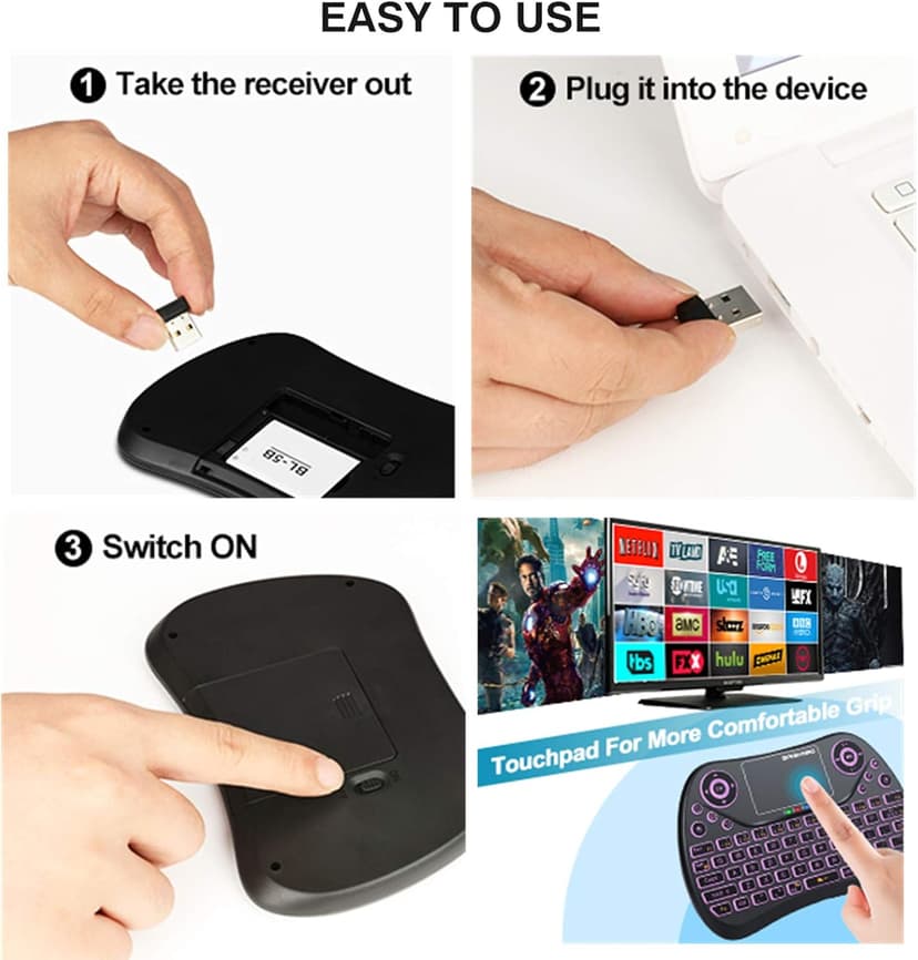 Mini Wireless Keyboard with Touchpad Mouse, 2.4GHz Portable Handheld Keyboard with QWERTY Keypad,RGB Backlit,Rechargeable Battery for Android TV Box/Mac/PC/Nvidia Shield