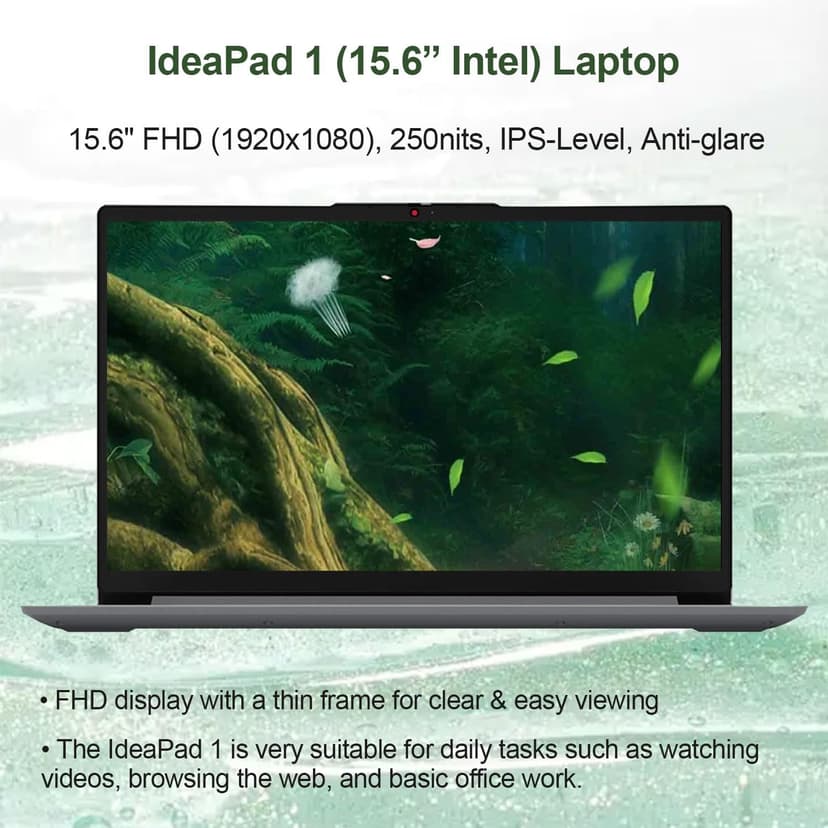 Lenovo IdeaPad 1 Home Laptop, 15.6" FHD Display, Intel Celeron Dual Core Processor, 12GB RAM, 384GB Storage(128GB eMMC + 256GB PCIe), 1 Yr Office 365, Wi-Fi 6, W11H, Additional 1 Yr ADP