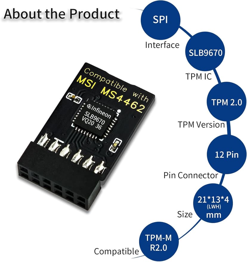 TPM 2.0 12Pin Module Chip for MSI Motherboards, Secure Boot and Data Protection for Windows 11/10