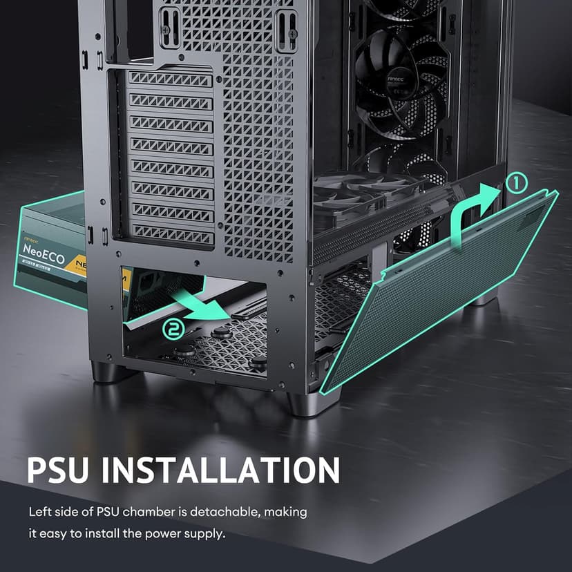 Antec Flux Pro, 6 x PWM Fans Included, High-Airflow Front Panel with Walnut Wood, iShift PSU 90° Mount, USB3.0 x 2, Type-C, 420mm Radiator Support, Temp. Display, Full-Tower E-ATX PC Case