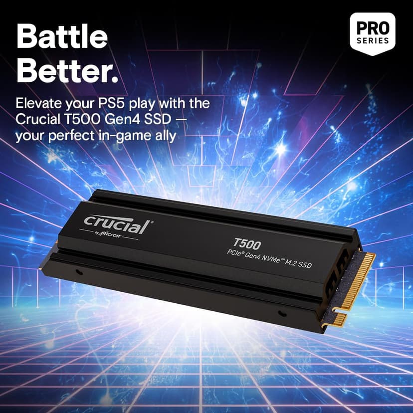 Crucial T500 2TB Gen4 NVMe M.2 Internal Gaming SSD with Heatsink, Up to 7400MB/s, PlayStation 5 Compatible + 1mo Adobe CC All Apps- CT2000T500SSD5