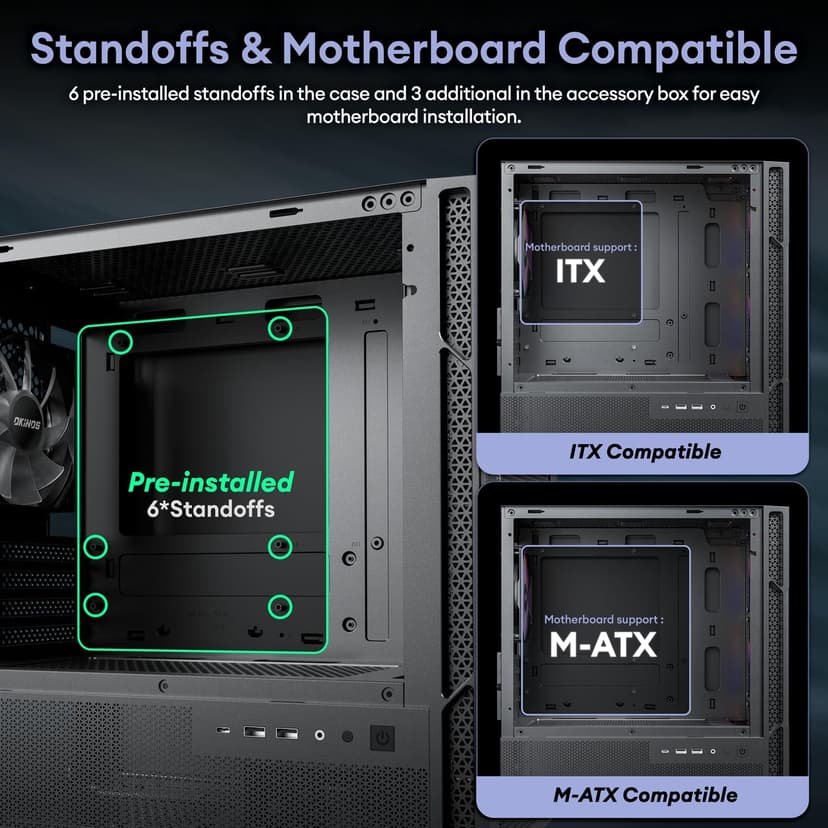 Micro ATX Case, 4 × 120mm ARGB Non-PWM Case Fans Pre-Installed, MATX PC Case, Temper Glass Side Panel, with Type-C, Black, Cypress 3 ARGB