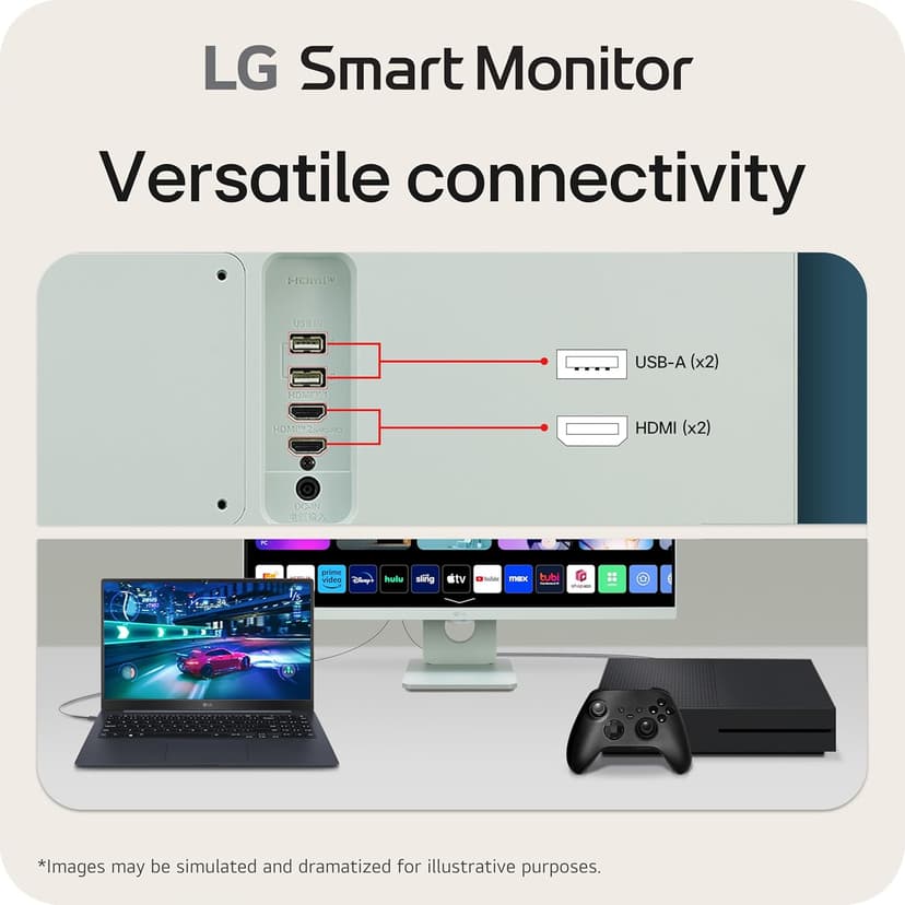 LG 27SR50F-G Smart Monitor 27-Inch FHD (1920x1080) IPS Display, webOS 23, HDR 10, x2 Built-in Speakers, AirPlay 2, Screen Share, Bluetooth, ThinQ App, Remote Control, Green