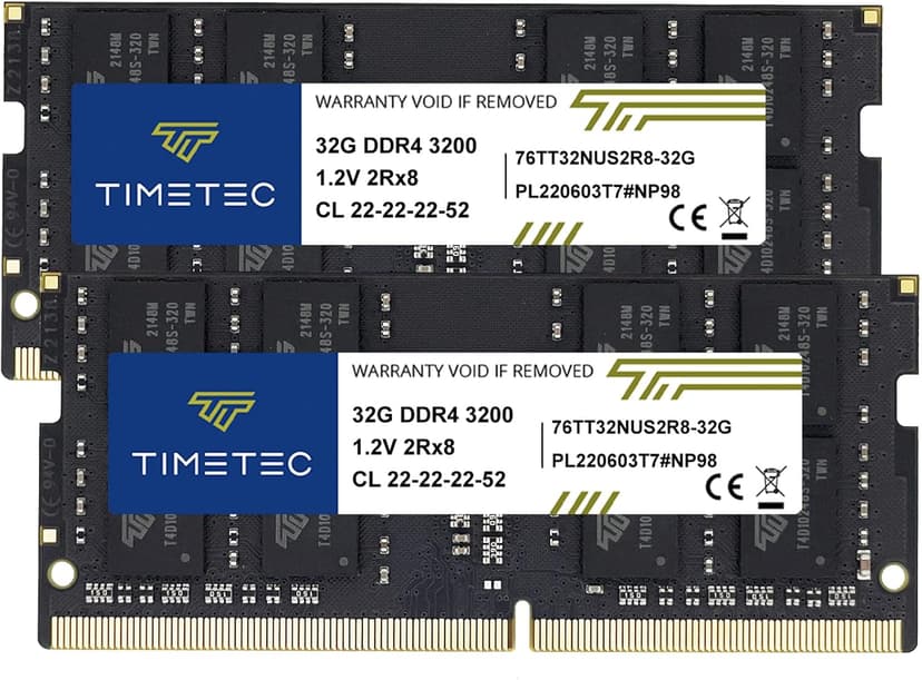 Timetec 64GB KIT(2x32GB) DDR4 3200MHz PC4-25600 Non-ECC Unbuffered 1.2V CL22 2Rx8 Dual Rank 260 Pin SODIMM Compatible with AMD and Intel Gaming Laptop Notebook PC Computer Memory RAM Module Upgrade