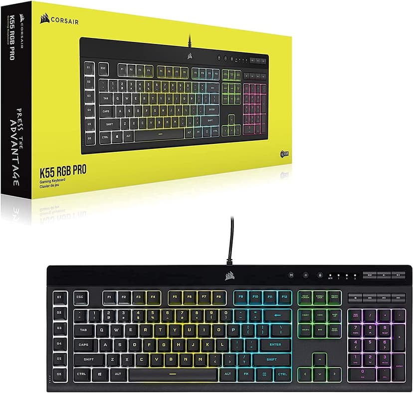 Corsair K55 RGB PRO Membrane Wired Gaming Keyboard – IP42 Dust and Spill-Resistant – 6 Macro Keys with Elgato Integration – iCUE Compatible – QWERTY NA – PC, Mac, Xbox – Black
