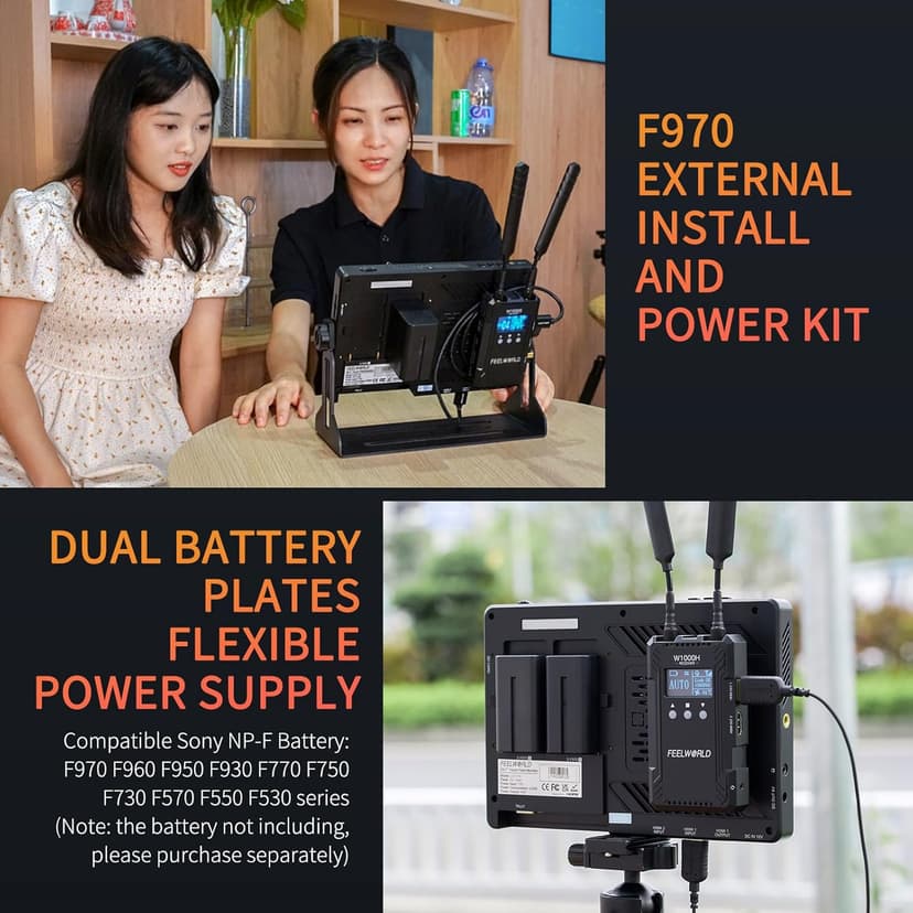 FEELWORLD LUT11H 10.1 Inch 2000nit Ultra Bright Camera Field DSLR Monitor with Touchscreen Waveform LUT F970 Install and Power Kit HDMI Input Output