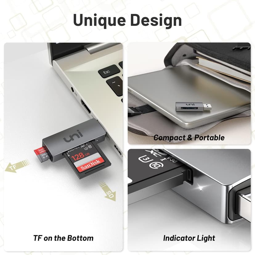 uni SD Card Reader, USB 3.0 SD Card Adapter High-Speed Micro SD Memory Card Reader Support SD/Micro SD/TF/SDHC/SDXC/MMC/UHS-I Card Compatible with Mac, Win, Linux, PC, Laptop, Chromebook, Camera