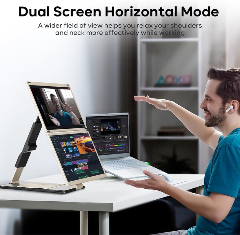 Redalf 15.6" Laptop Screen Extender, 1080P FHD Triple Portable Laptop Monitor Extender,Detachable Screen Travel Monitor for 13"-17.3" Laptops (Mac/Wins/Chrome/Dex)