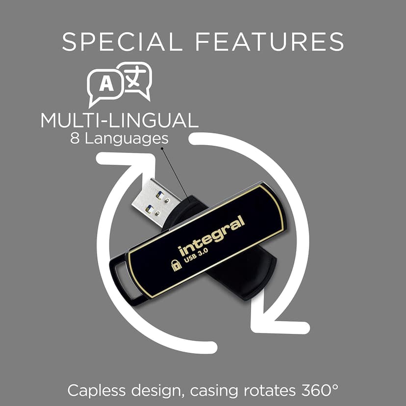 32GB Secure 360 Encrypted USB3.0 Flash Drive (256-bit AES Encryption)