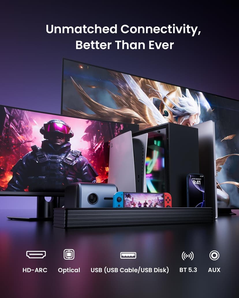 MEREDO Sound Bar for Smart TV 3.1CH PC Gaming Soundbar with Subwoofer RGB Lighting Audio Sync Surround Sound System BT 5.3/HD-ARC/Optical/AUX/USB for Desktop Tablets Consoles Home Cinema