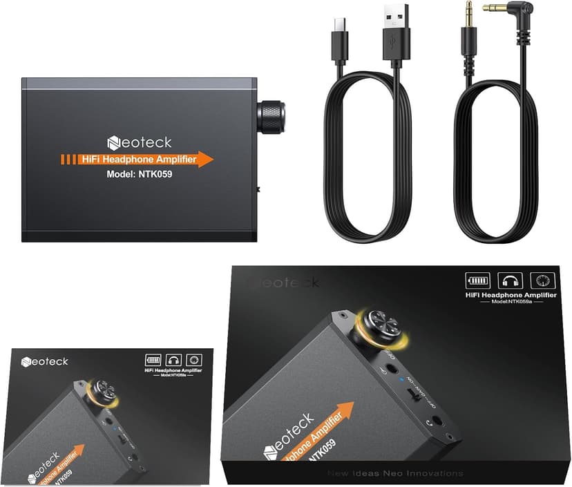 Neoteck Portable 3.5mm Headphone Amplifier Two-Stage Gain Switch, 16-150 Ohm, Aluminum Matte Surface
