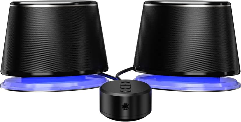 Amazon Basics Bluetooth and USB Computer Speakers with Blue Lighting, Large, Black