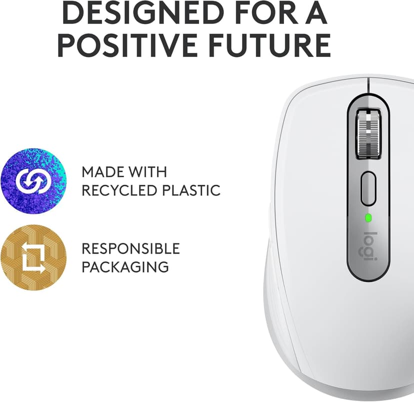 Logitech MX Anywhere 3S Compact Wireless Mouse, Fast Scrolling, 8K DPI Any-Surface Tracking, Quiet Clicks, Programmable Buttons, USB C, Bluetooth, Windows PC, Linux, Chrome, Mac - Pale Grey