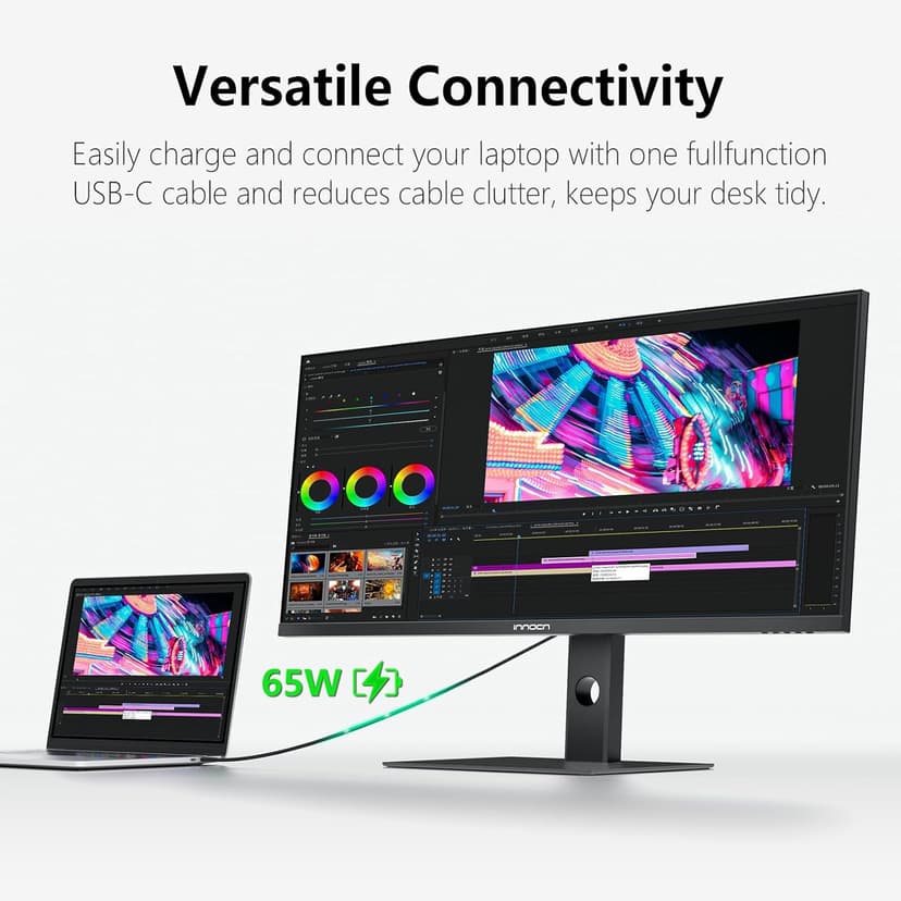 INNOCN 29" Ultrawide Monitor 100Hz 21:9 IPS WFHD 2560 x 1080P 99% sRGB HDMI Computer USB Type C 65W Laptop External Monitor, Height/Pivot Adjustable, Productivity, Wall Mountable, Black