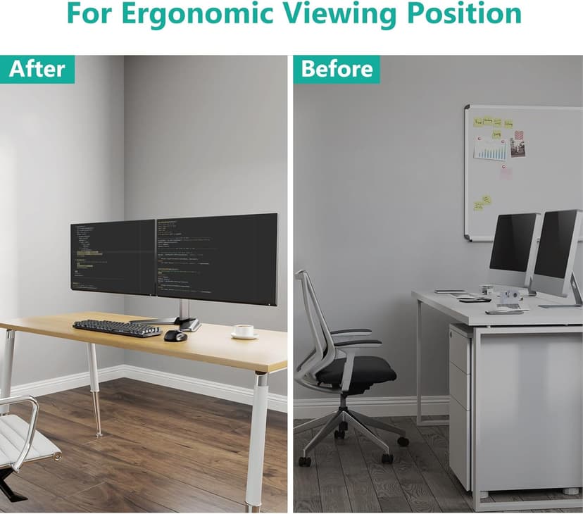 WALI Dual Monitor Stand for Desk, Computer Monitor Stands for 2 Monitors up to 32inch inches, Dual Monitor Mount Fits up to 19.8lbs, Free Standing Full Motion Monitor Arm for Desk (MF002N), Black