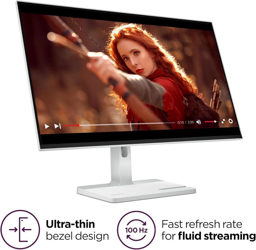 Lenovo L27q-4A Monitor, 27" IPS QHD Resolution, Flat, 4 Side Borderless, 2X HDMI 2.0, DP 1.4, Audio Out, 100Hz, HDR10, 1ms MPRT, 99% sRGB, 350nits, Speakers, 100mm