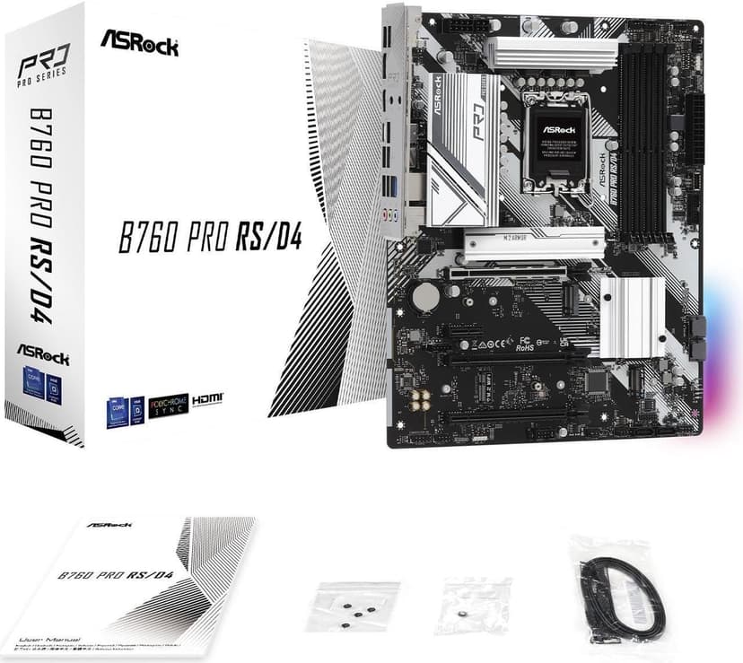 ASRock B760 Pro RSD4 LGA1700 ATX Motherboard - Supports 14th/13th/12th Gen Intel Core, DDR4 5333+ (OC), Dual M.2 PCIe Gen4, 2.5G LAN, USB 3.2 Gen2 Type-C, HDMI/DP, Nahimic Audio
