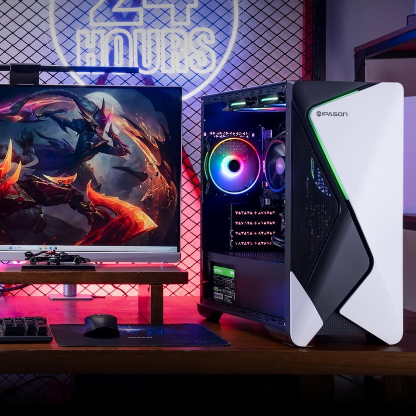 Gaming Desktop PC – AMD Ryzen7 5700G 3.8GHz, AMD Radeon Graphics（Integrated ）, 1TB NVME PCIe Gen4 SSD, 16GB DDR4 RAM 3200, 550W PSU, Windows 11 Home 64-bit Pre-Built PC（White & Black）