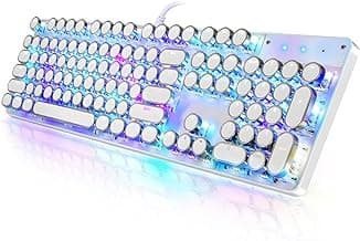 Typewriter Style Mechanical Gaming Keyboard RGB Backlit Wired with Blue Switch Retro Round Keycap 104 Keys Keyboard (White 104 Keys RGB)